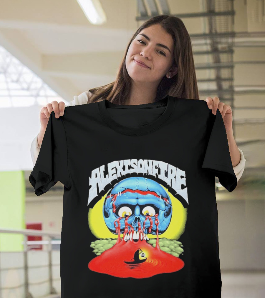 Alexisonfire Skull Island Creepy Blue Skull With Red Eyes And Boat T-Shirt