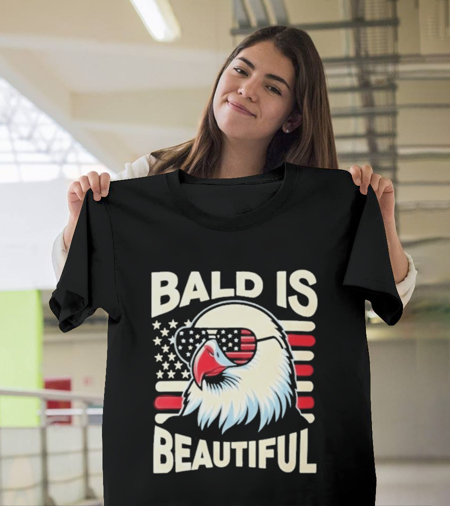 Bald Is Beautiful USA Patriotic Eagle Stars And Stripes T-Shirt