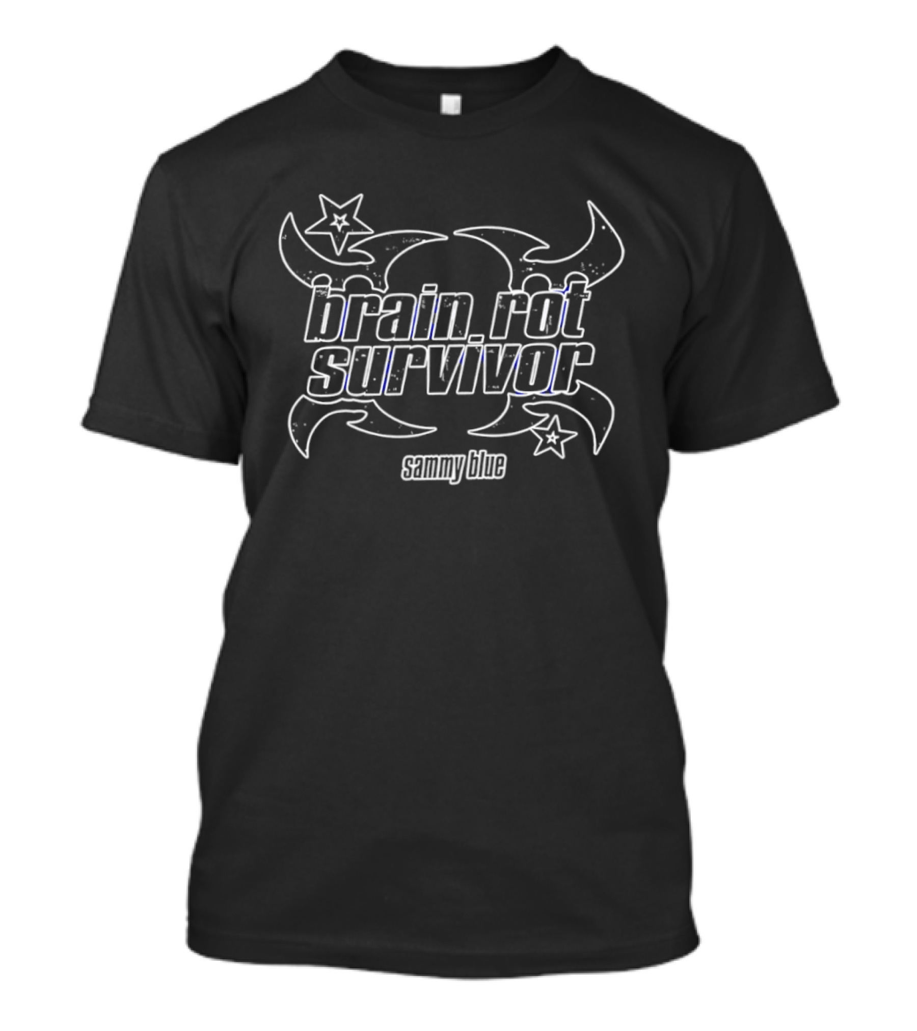 Brain Rot Survivor Sammy Blue Internet Culture Stars Skulls Tribal T-Shirt