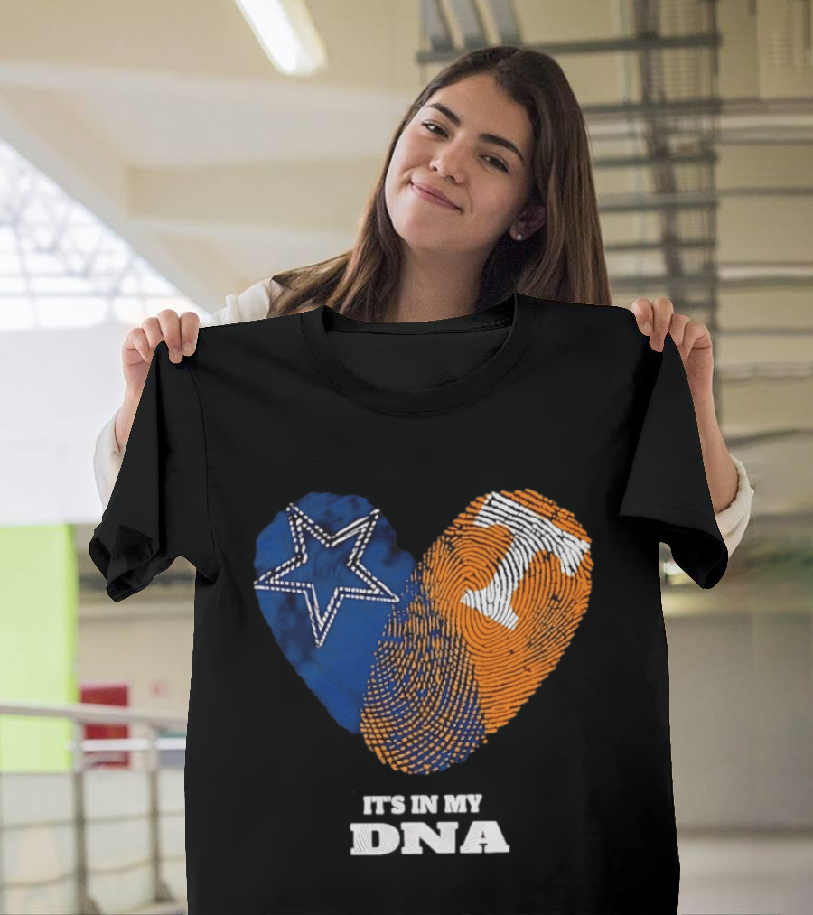 Dallas Cowboys Star And Tennessee Volunteers Orange Fingerprint Heart It's In My DNA T-Shirt