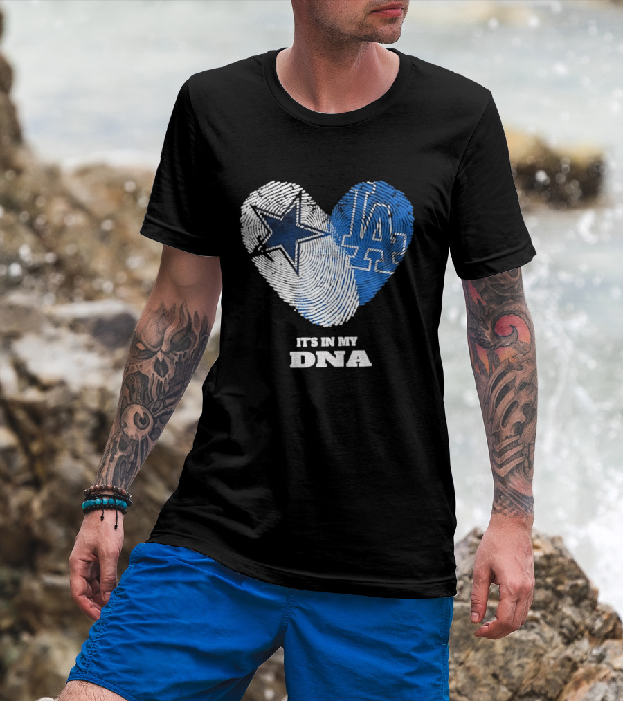Dallas Cowboys Los Angeles Dodgers It's In My DNA Fingerprint Heart T-Shirt