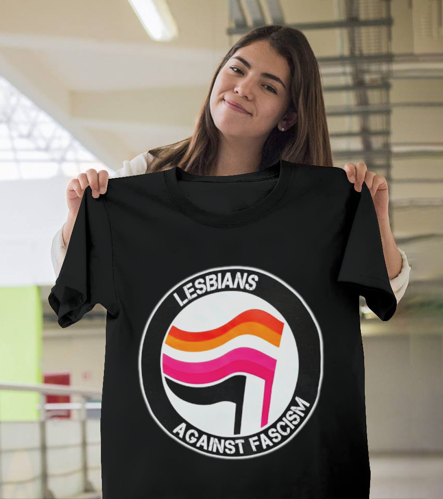 Lesbians Against Fascism Lesbian Flag Circle T-Shirt