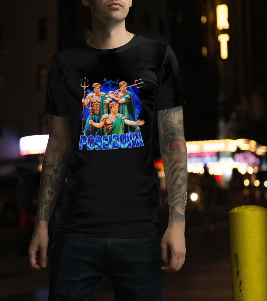 Poseidown Poseidon Down Syndrome Meme Greek God Trident T-Shirt
