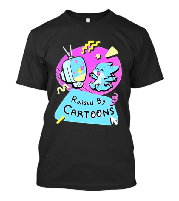 Raised By Cartoons Nostalgia 90s Kid Cartoon Lover Retro TV And Playful Puppy Scene T-Shirt