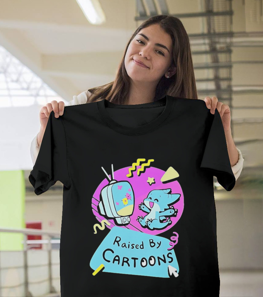 Raised By Cartoons Nostalgia 90s Kid Cartoon Lover Retro TV And Playful Puppy Scene T-Shirt
