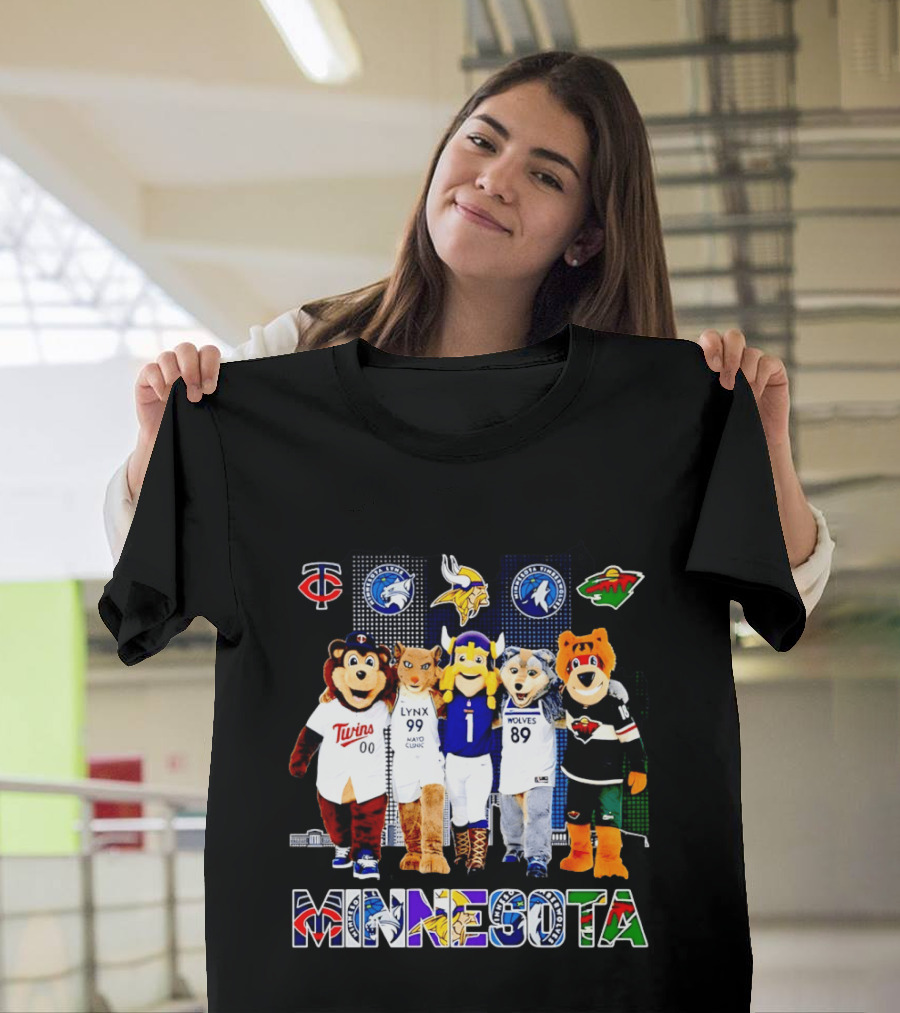 Minnesota Twins Lynx Vikings Timberwolves Wild Mascots Collage T-Shirt
