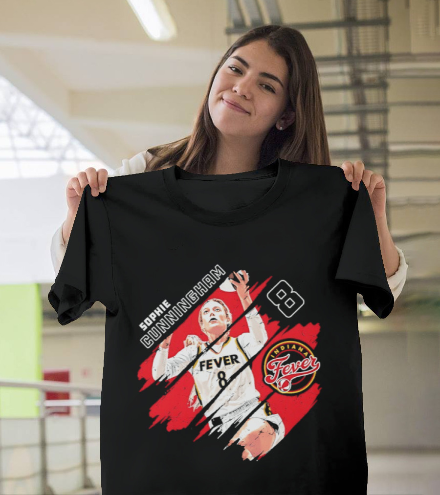 Sophie Cunningham Number 8 Indiana Fever Basketball Team Logo Red T-Shirt