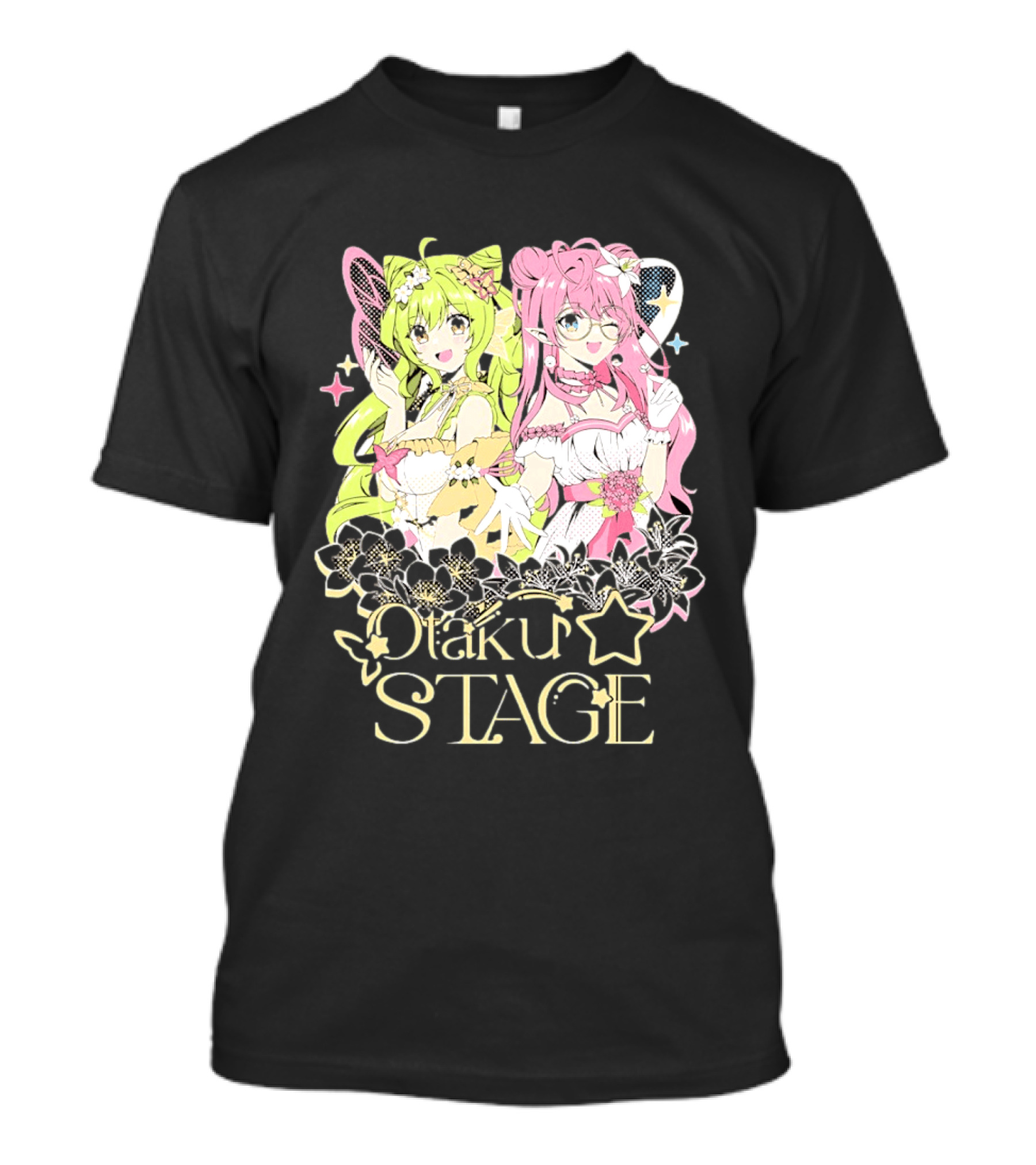 Otaku Stage Manga Kawaii Anime Girls Floral T-Shirt
