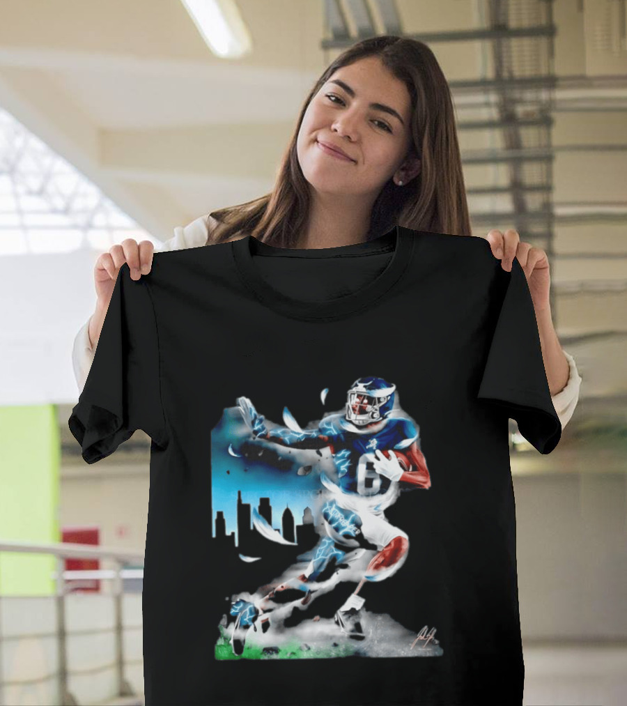 Philadelphia Eagles Devonta Smith Slim Reaper Skyline Dynamic Football Action T-Shirt