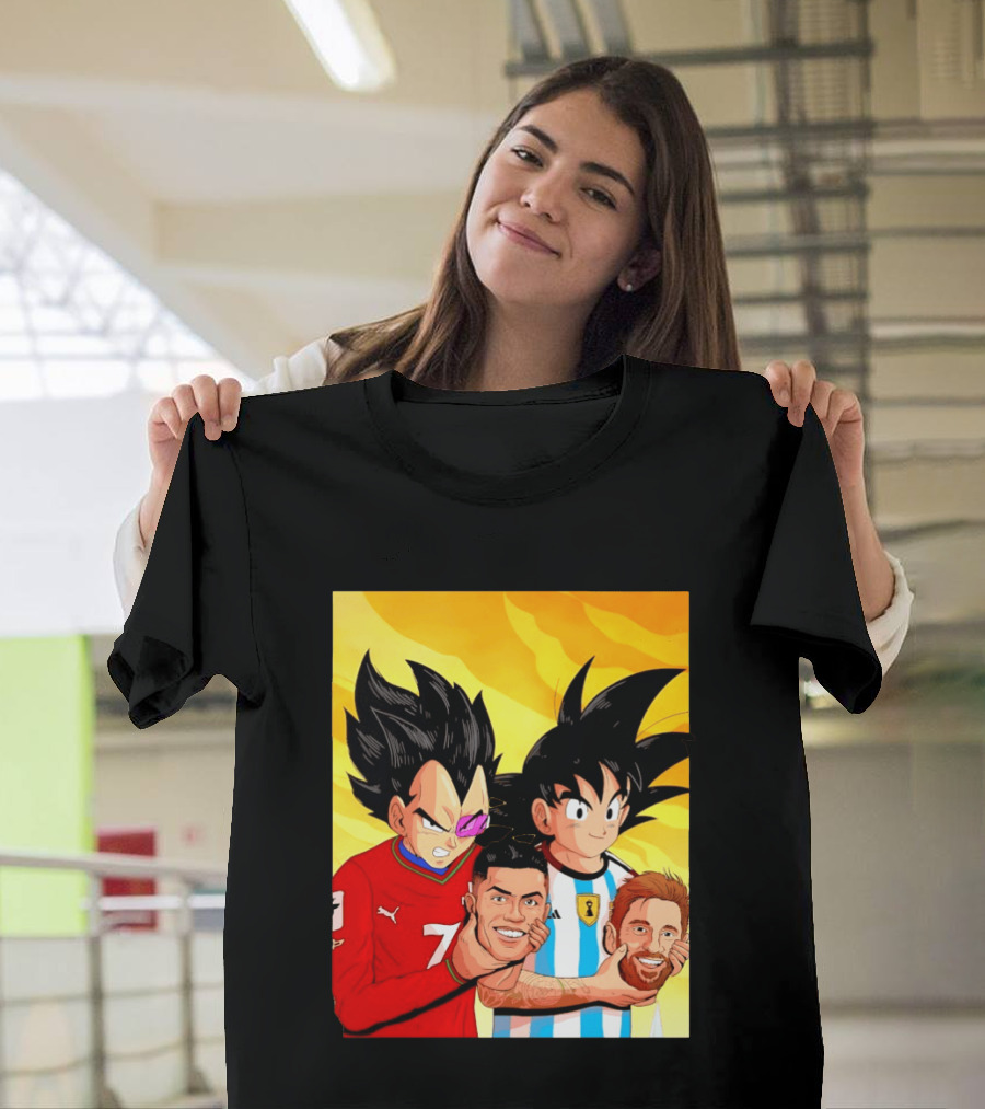 Vegeta And Goku With Ronaldo 7 And Messi Argentina Heads T-Shirt
