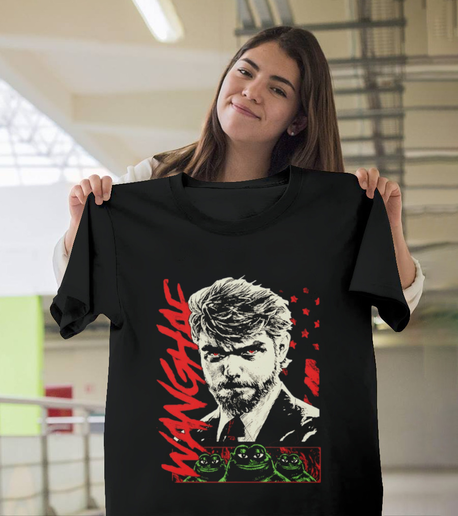 Wangyae Distressed Frogs With Intense Bearded Man And Red Accents T-Shirt