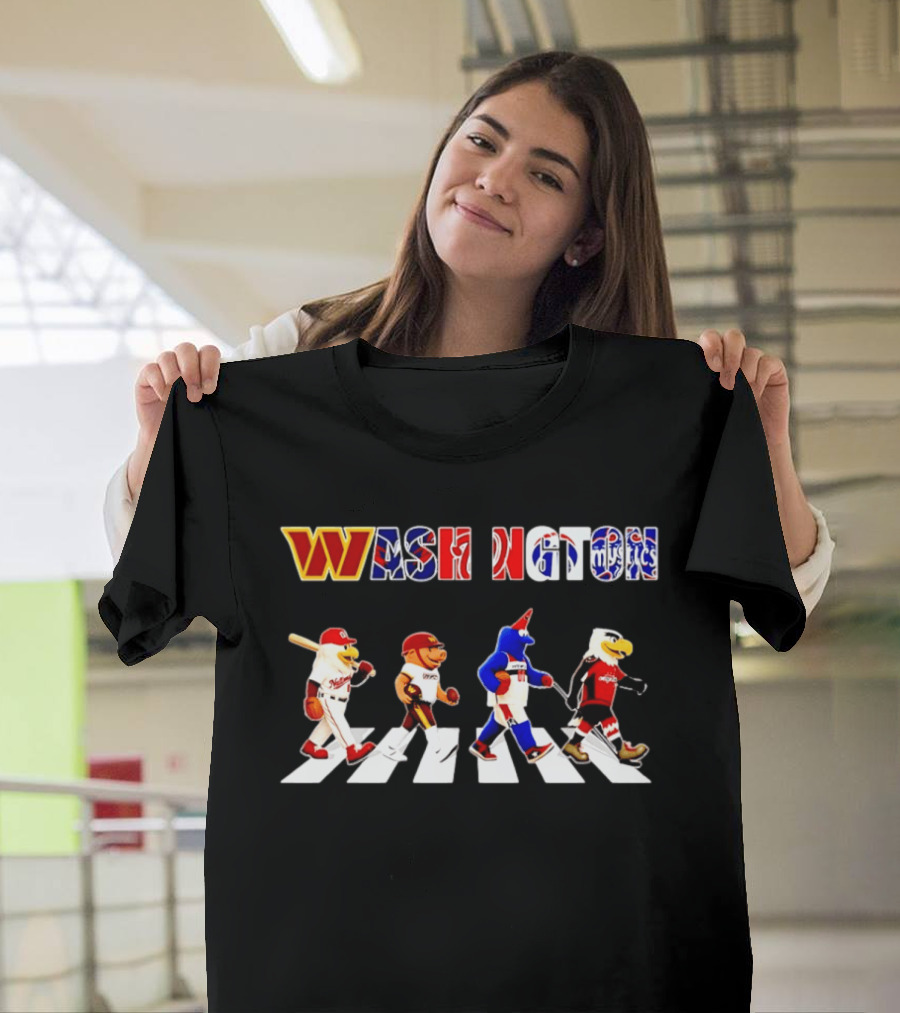 Washington Nationals Wizards Capitals Mystics Mascots Walking Across Abbey Road Mashup T-Shirt