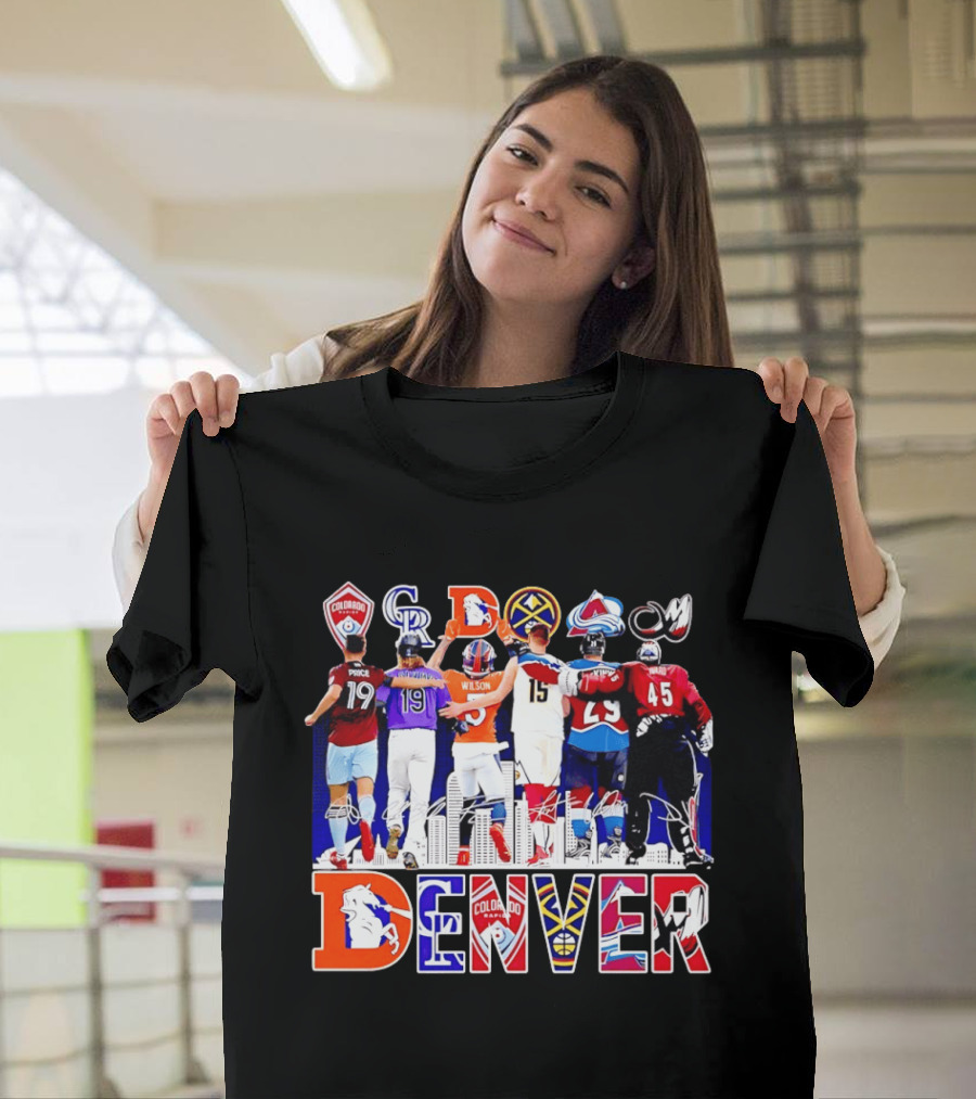 Denver Colorado Sports Collage With Price Wilson Skyline And Team Logos T-Shirt