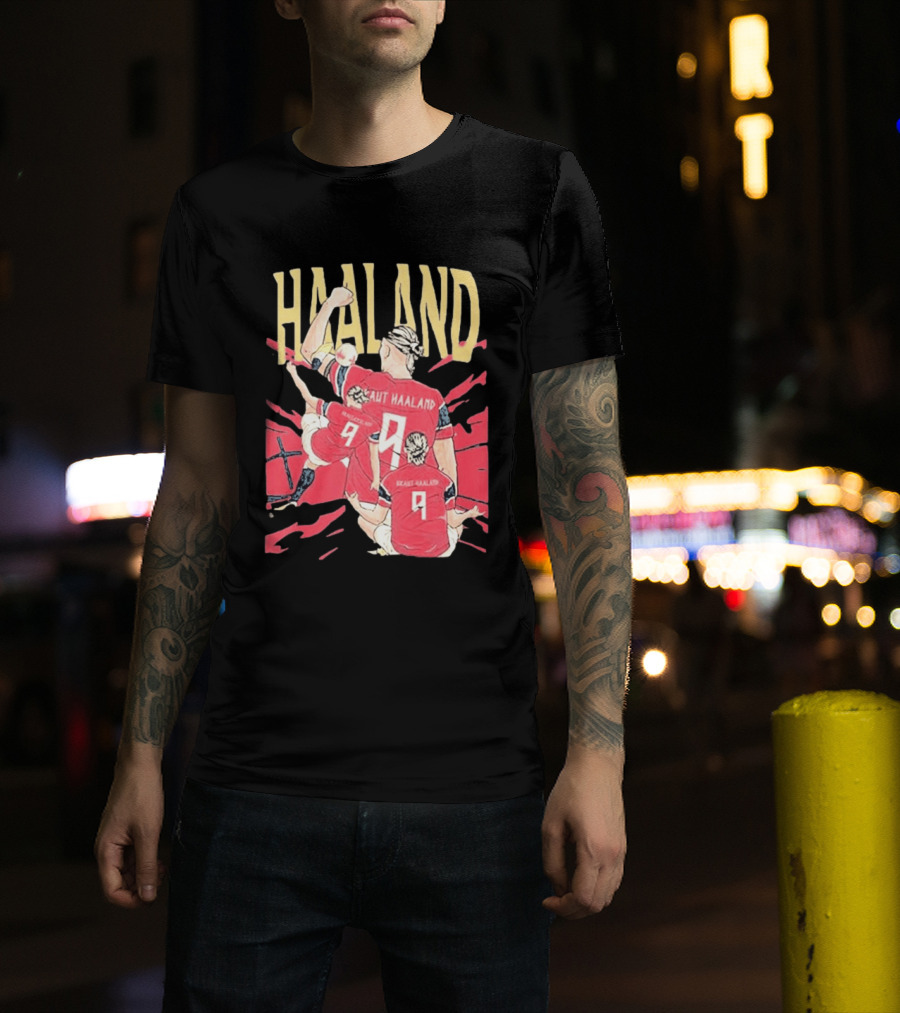 Haaland Cartoon Celebrating Norway Football Number 9 T-Shirt