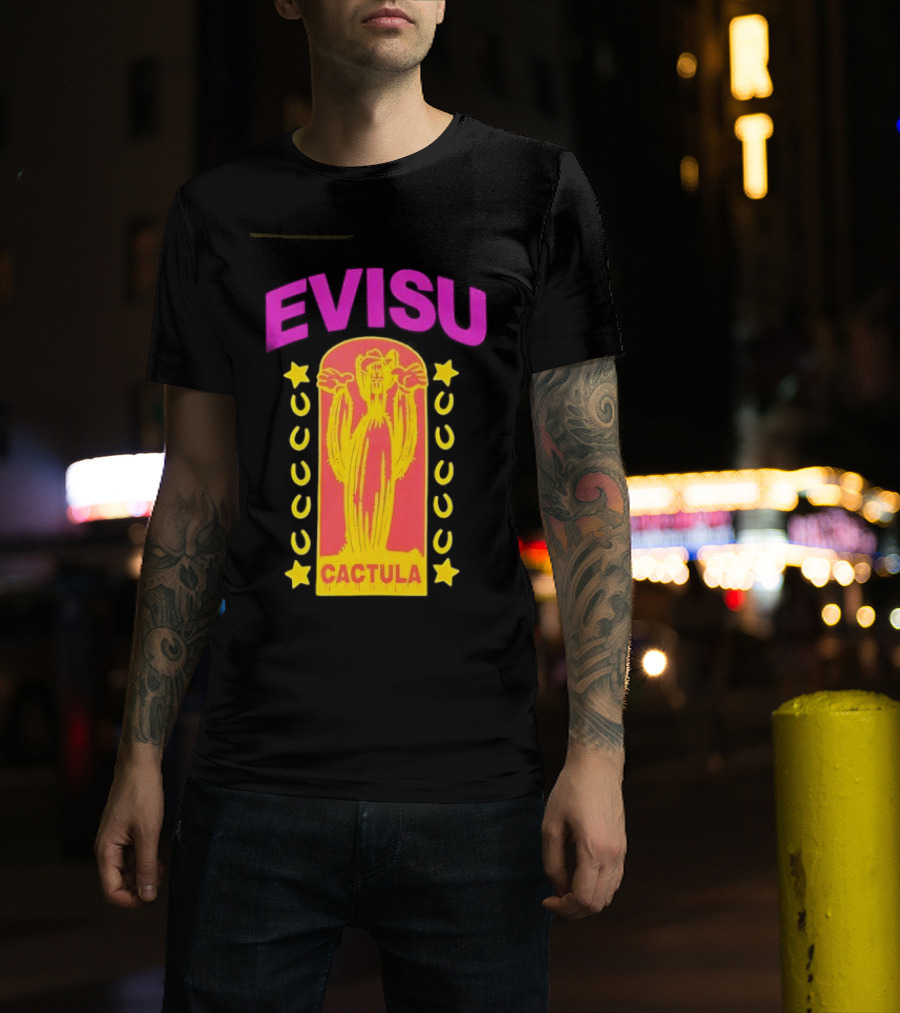 Evisu Cactula Cactus Star And Crescent Yellow Pink T-Shirt