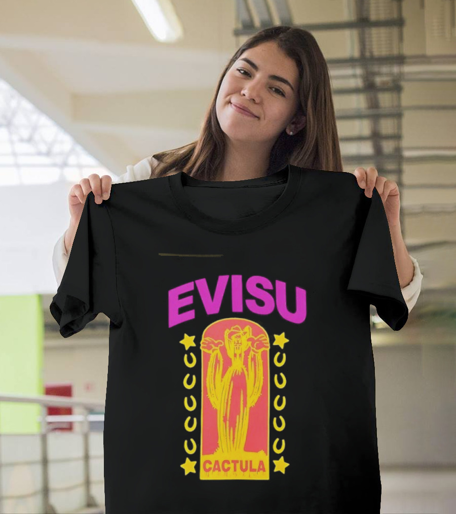 Evisu Cactula Cactus Star And Crescent Yellow Pink T-Shirt