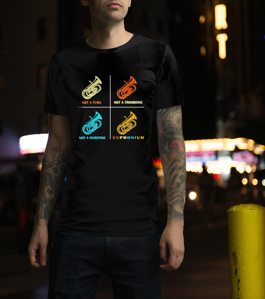 Not A Tuba Not A Trombone Not A Baritone Euphonium Colorful Instrument Grid T-Shirt