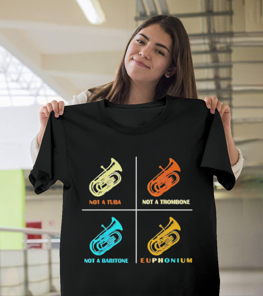 Not A Tuba Not A Trombone Not A Baritone Euphonium Colorful Instrument Grid T-Shirt