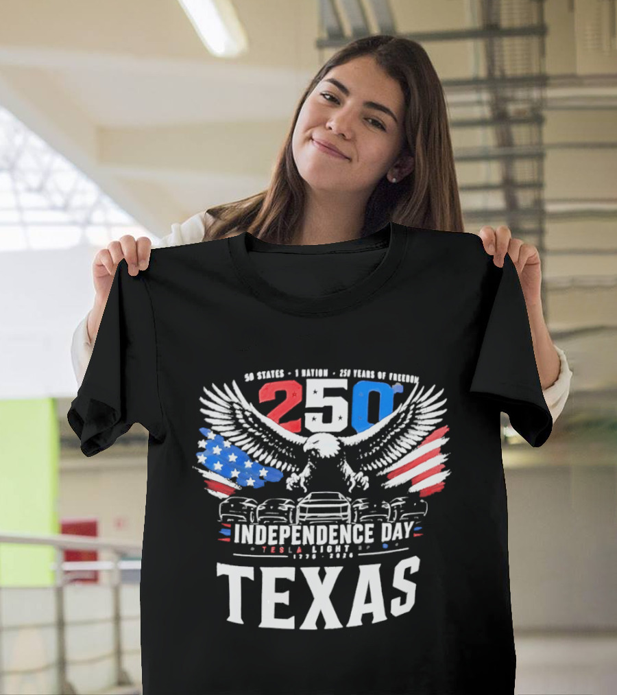 Texas 250 Independence Day Tesla Light Show 1776 2026 Eagle USA Flag T-Shirt