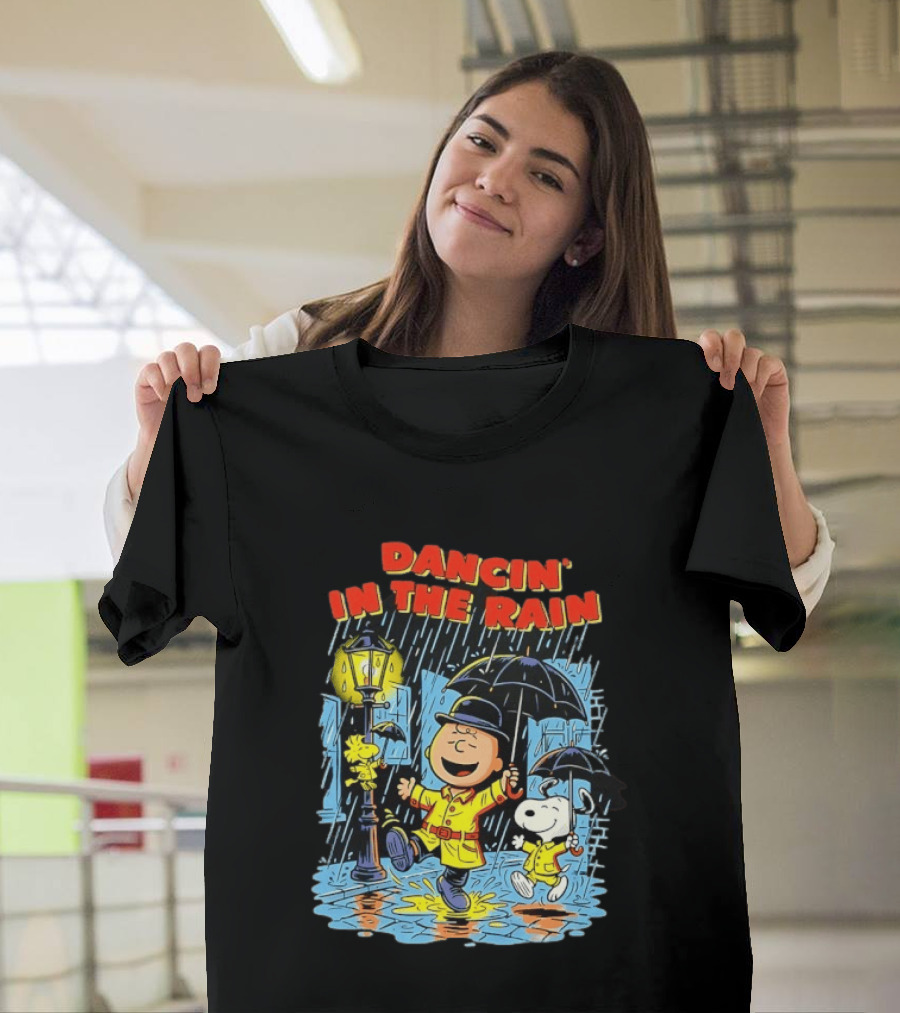 Peanuts Dancin' In The Rain Snoopy Charlie Brown Woodstock T-Shirt