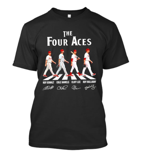 The Four Aces Phillies Roy Oswalt Cole Hamels Cliff Lee Roy Halladay Abbey Road Signatures T-Shirt