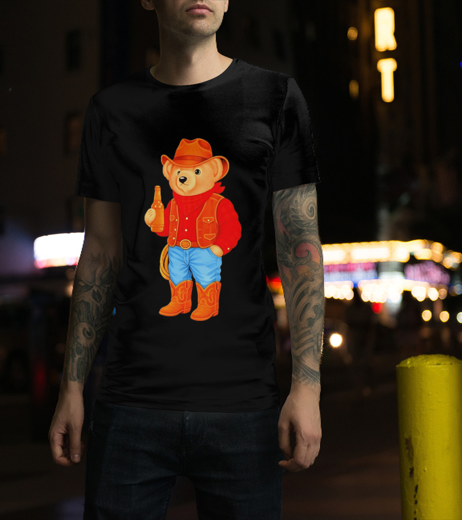 Polo Bear Cowboy Western Boots Hat And Bottle T-Shirt