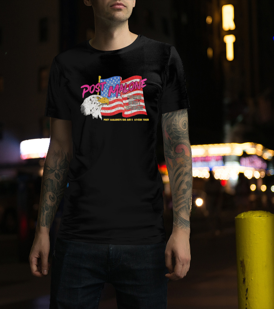 Post Malone Big Ass America Tour Celebrating 250th Birthday Eagle Flag T-Shirt