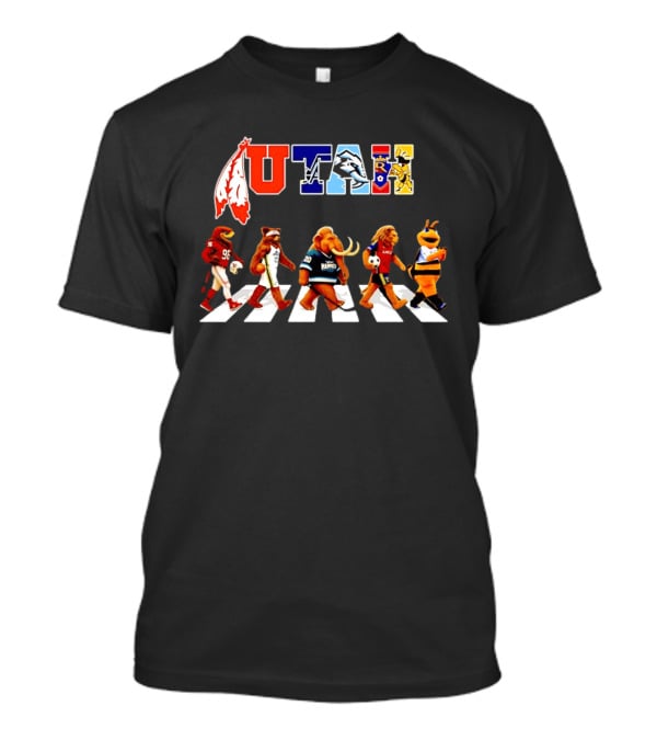 Utah Sports Mascots Walking Across Abbey Road Collage Real Salt Lake Jazz Utes Aggies T-Shirt