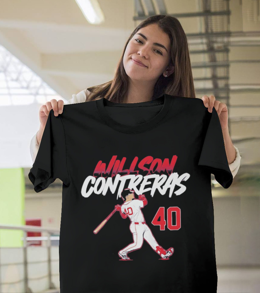 Willson Contreras 40 Boston Red Sox Slugger Swing Baseball Number T-Shirt