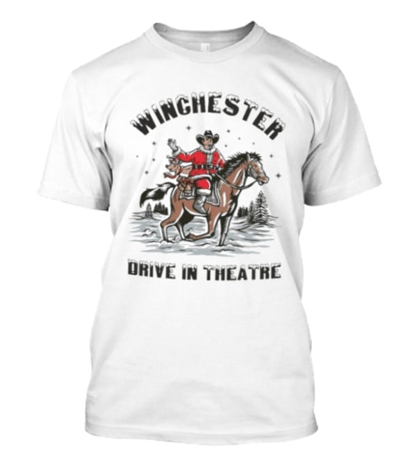 Winchester Drive In Theatre Santa Claus Riding Horse Christmas Cowboy T-Shirt