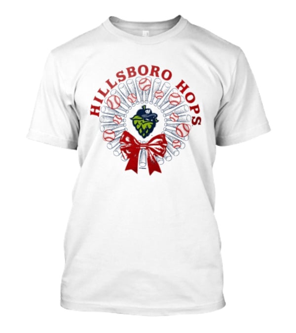 Hillsboro Hops Baseball Christmas Wreath Holiday Bow T-Shirt