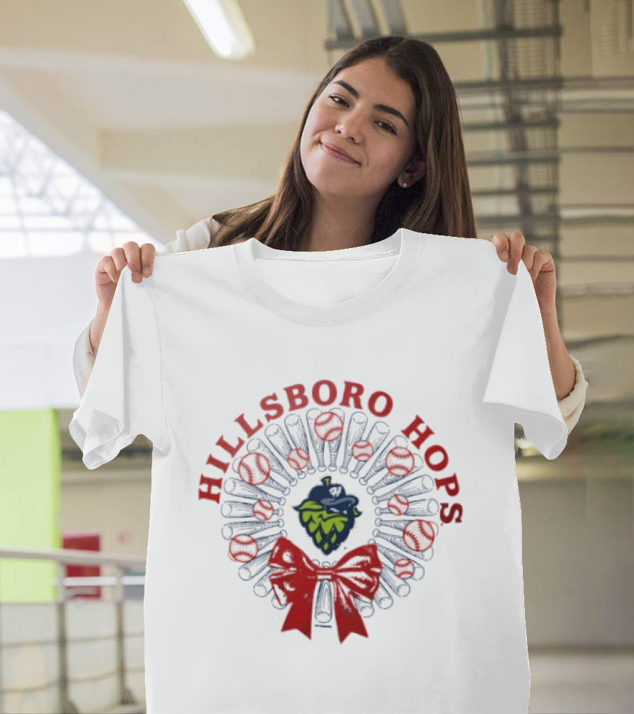 Hillsboro Hops Baseball Christmas Wreath Holiday Bow T-Shirt