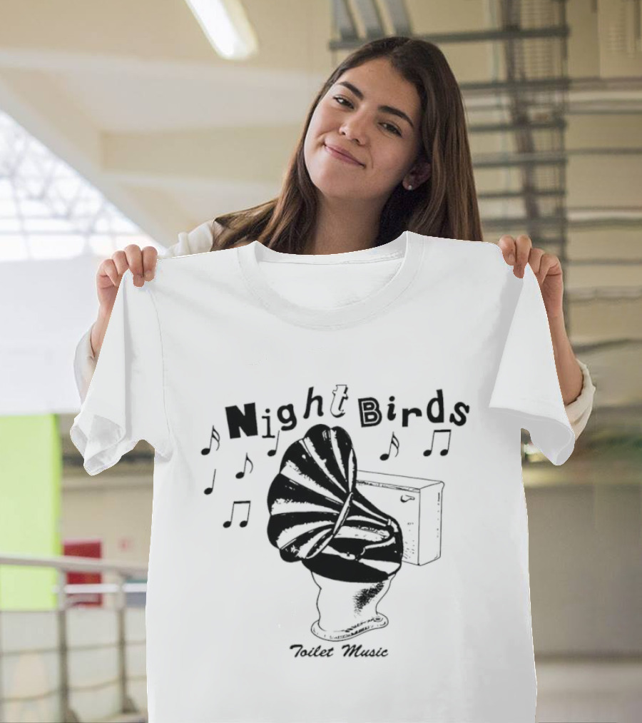 Night Birds Toilet Music Punk Rock Band Musical Notes T-Shirt