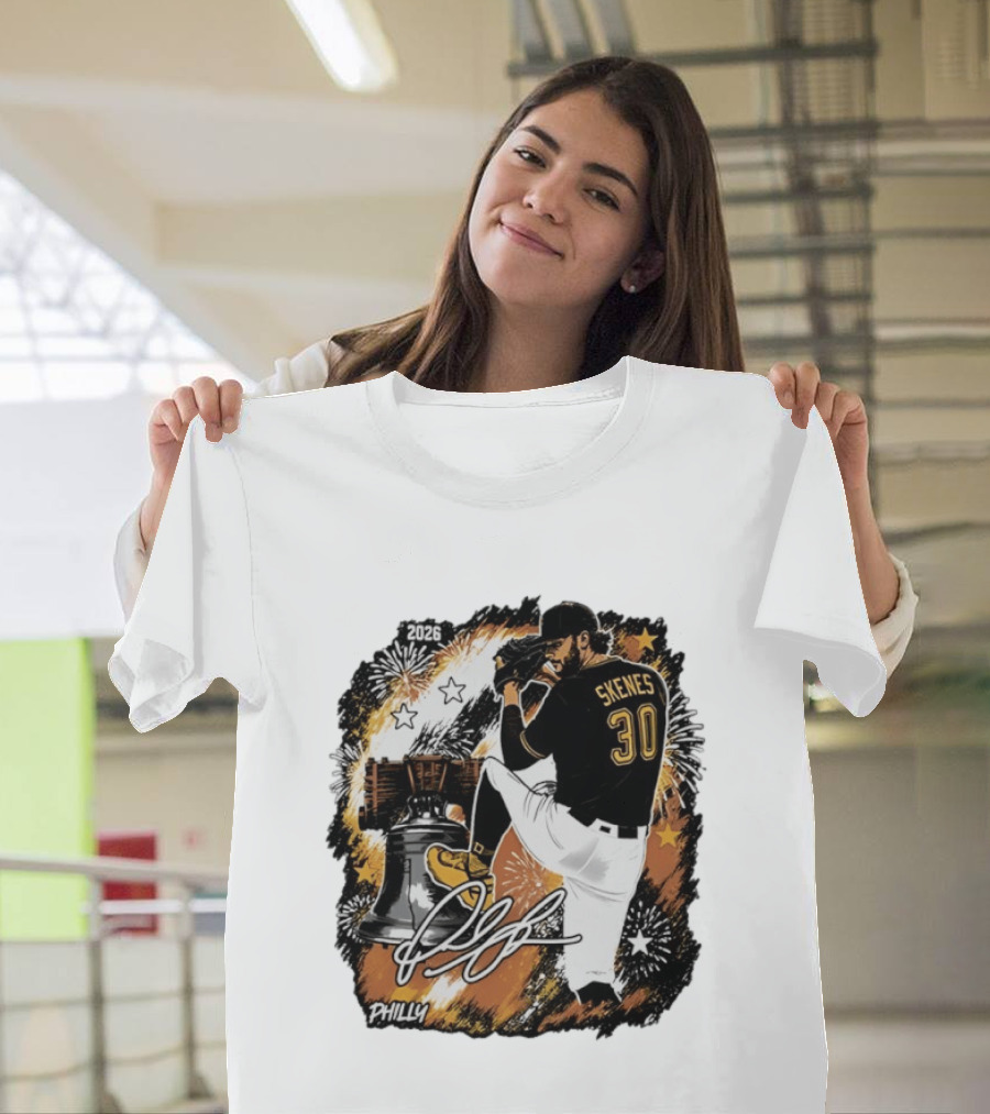 Paul Skenes 30 Pittsburgh Pirates Philly Liberty Bell 2026 Fireworks T-Shirt
