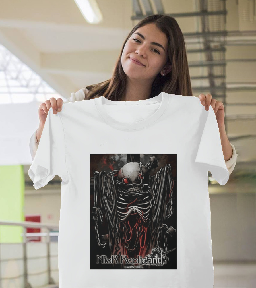 Nier Replicant Red Eye Skulls Chains Grim Aesthetic T-Shirt
