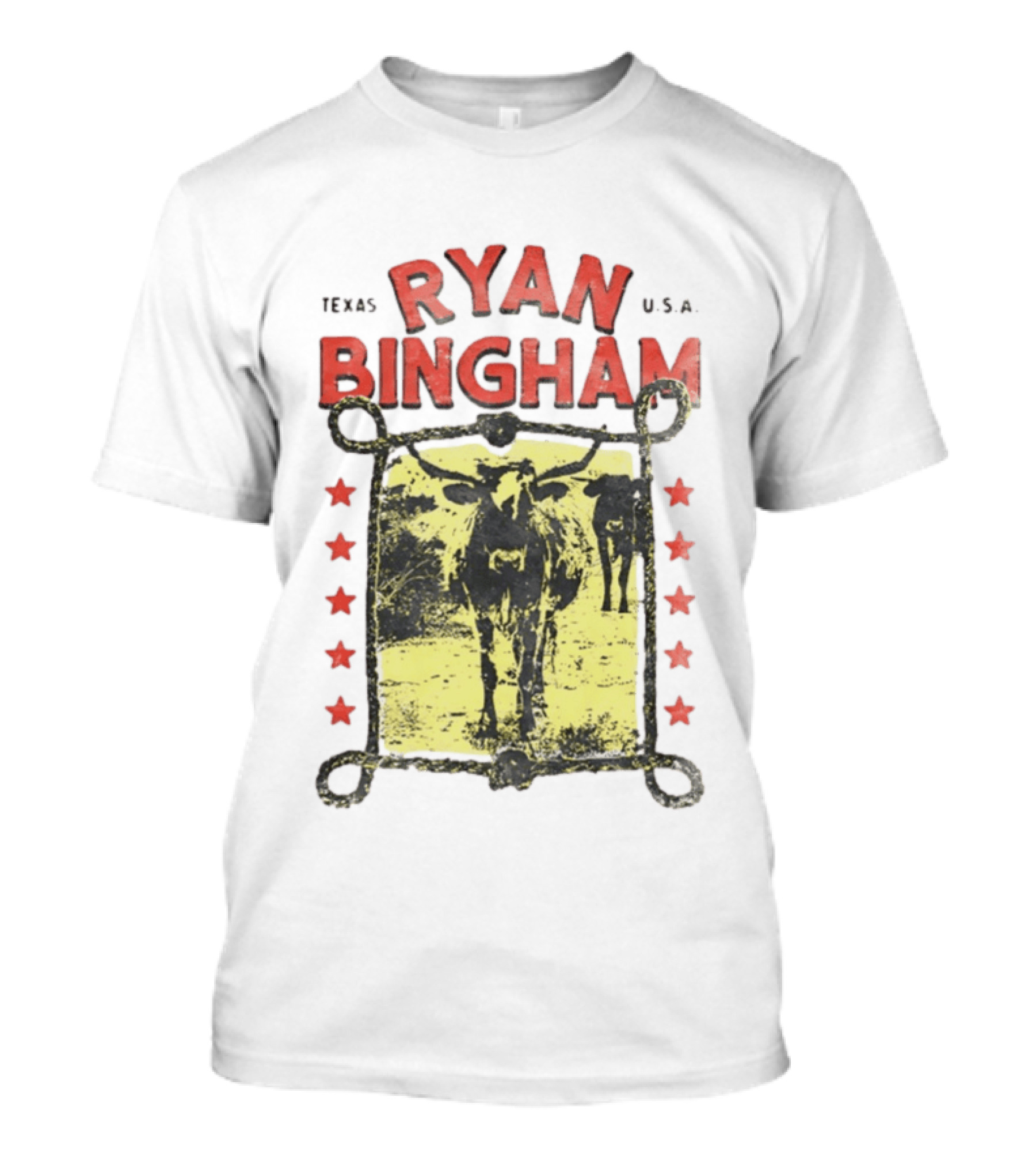 Texas Ryan Bingham Longhorn Cattle U.S.A Stars T-Shirt