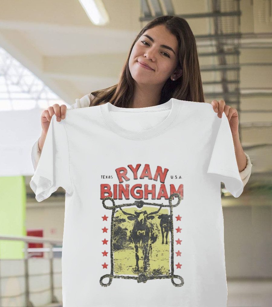 Texas Ryan Bingham Longhorn Cattle U.S.A Stars T-Shirt