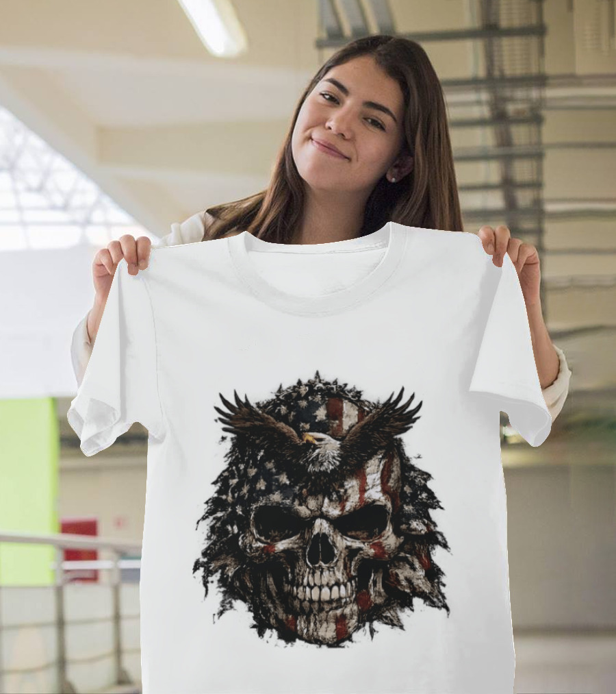 American Flag Eagle Skull USA Patriotic T-Shirt