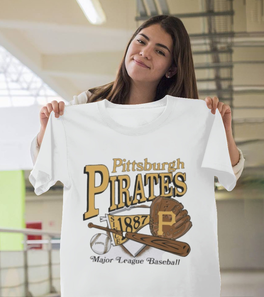 Pittsburgh Pirates Since 1887 Major League Baseball Bat Glove Patch Ball T-Shirt