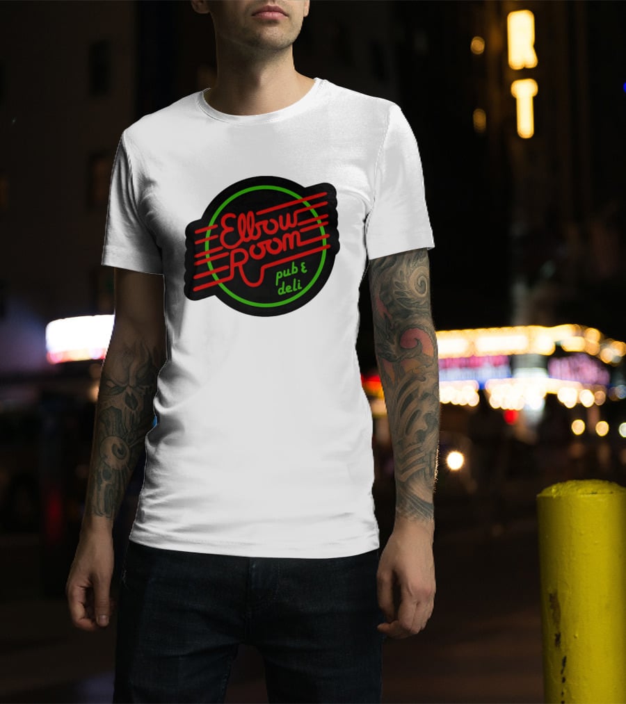 Elbow Room Pub And Deli Neon Sign Red And Green Circle T-Shirt