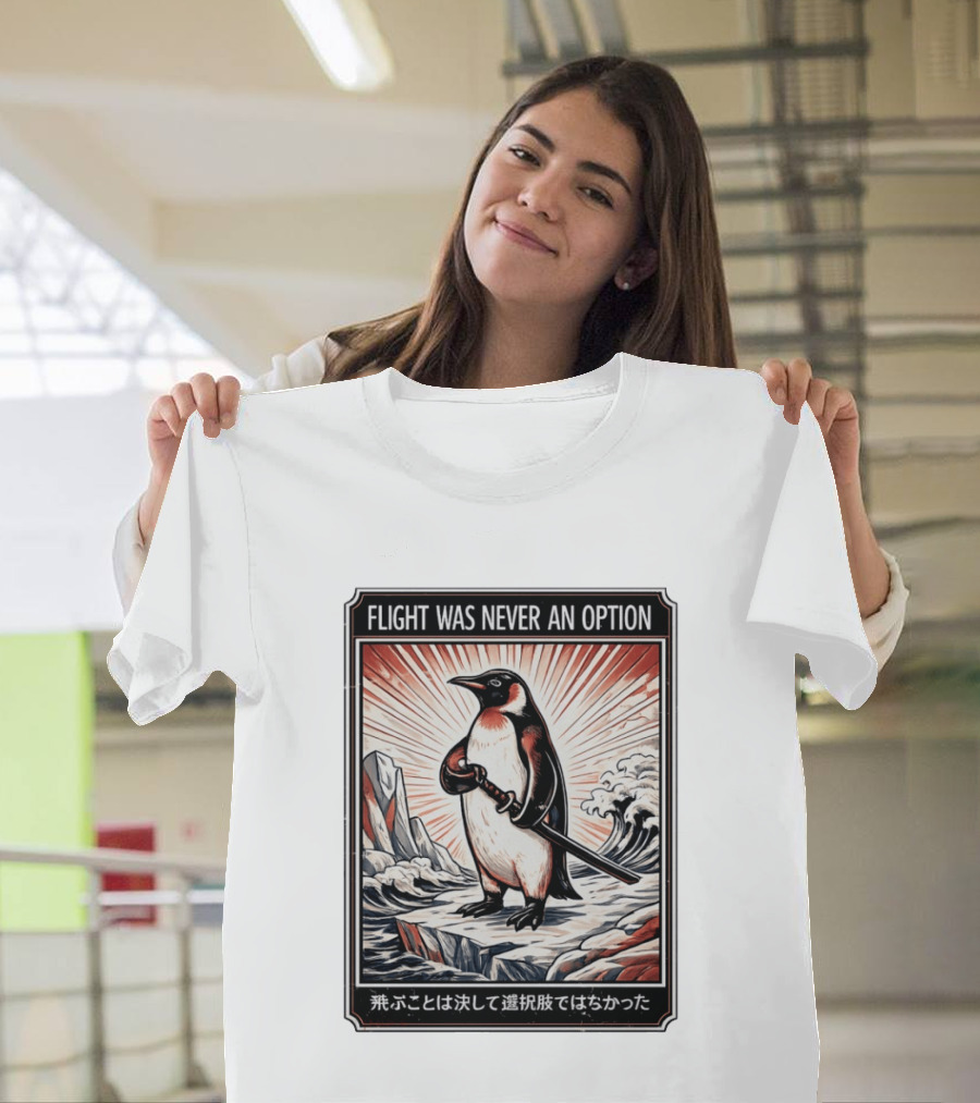 Flight Was Never An Option Penguin Samurai Sword Japanese T-Shirt