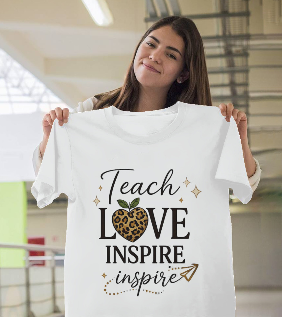 Teach Love Inspire Leopard Apple Heart Inspire T-Shirt