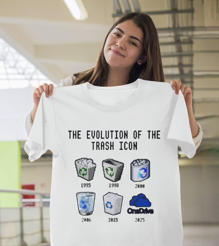 The Evolution Of The Trash Icon 1995 To 2025 Windows Recycle Bin And OneDrive Transformation T-Shirt