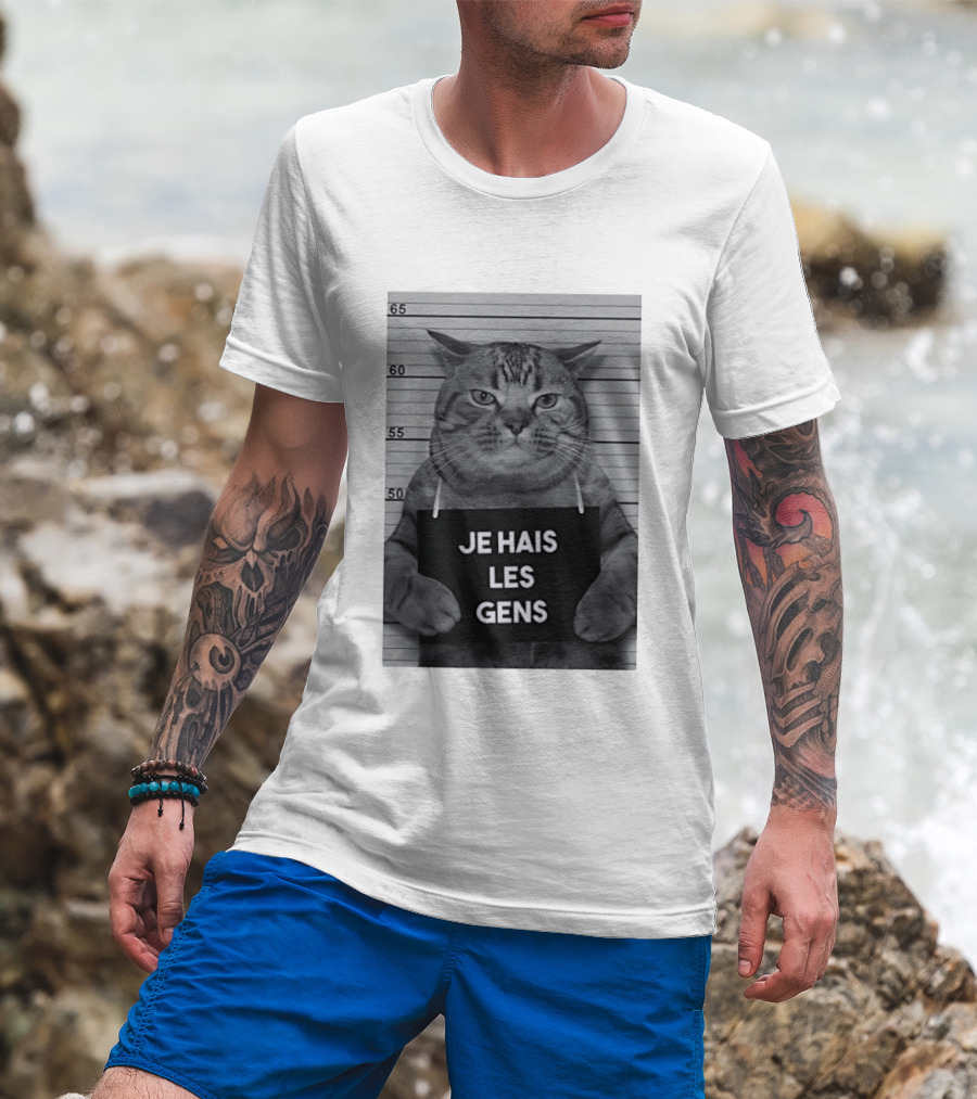 Je Hais Les Gens Shot Cat French T-Shirt