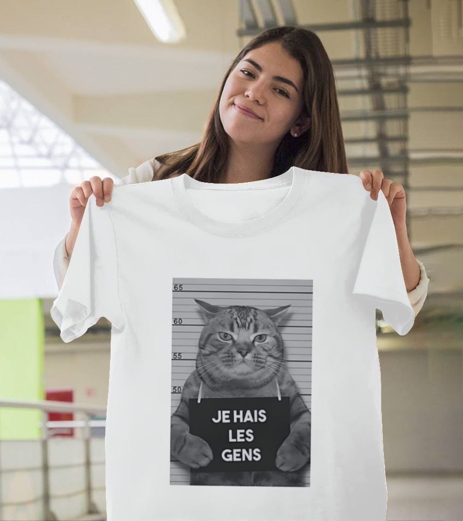 Je Hais Les Gens Shot Cat French T-Shirt