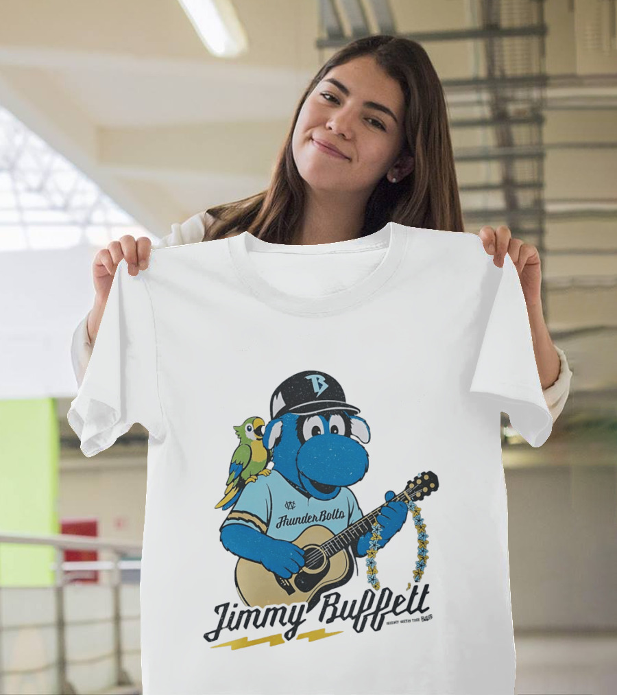Jimmy Buffett Thunder Bolts Parrot Baseball Mascot Playing Guitar T-Shirt