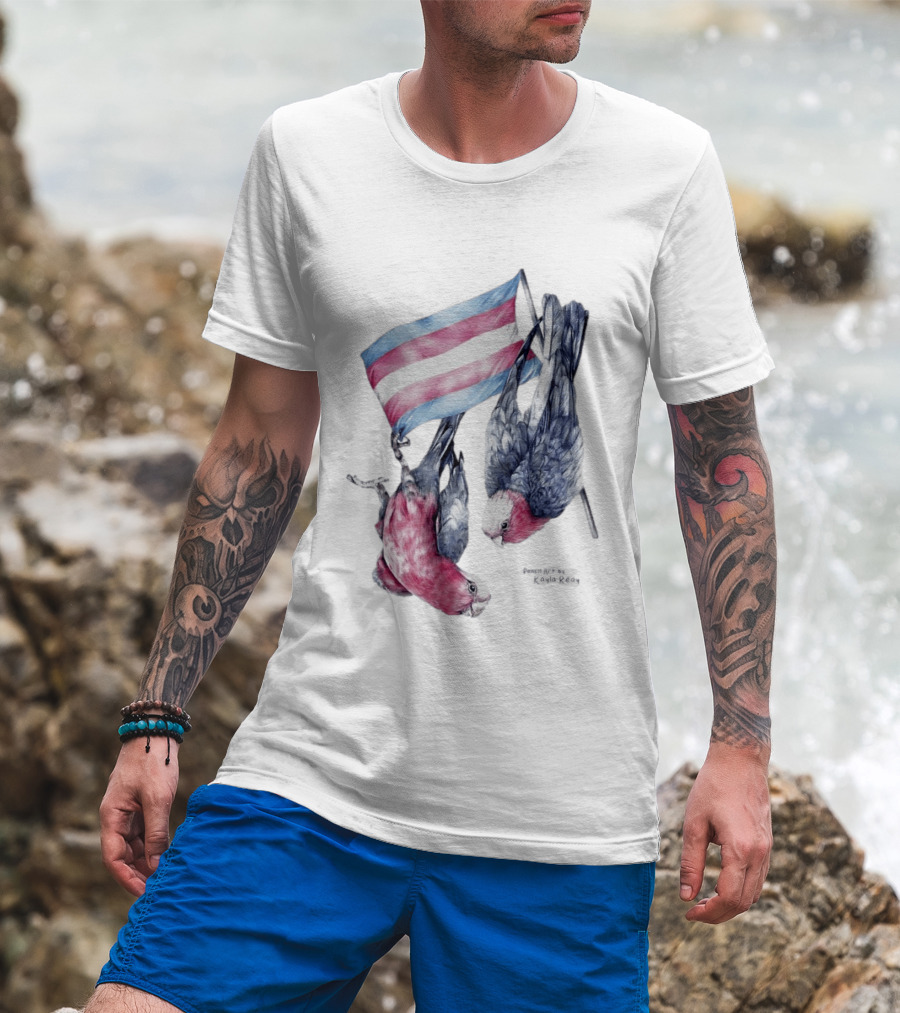 Trans Pride Flag Galah Parrots By Kayla Reay T-Shirt