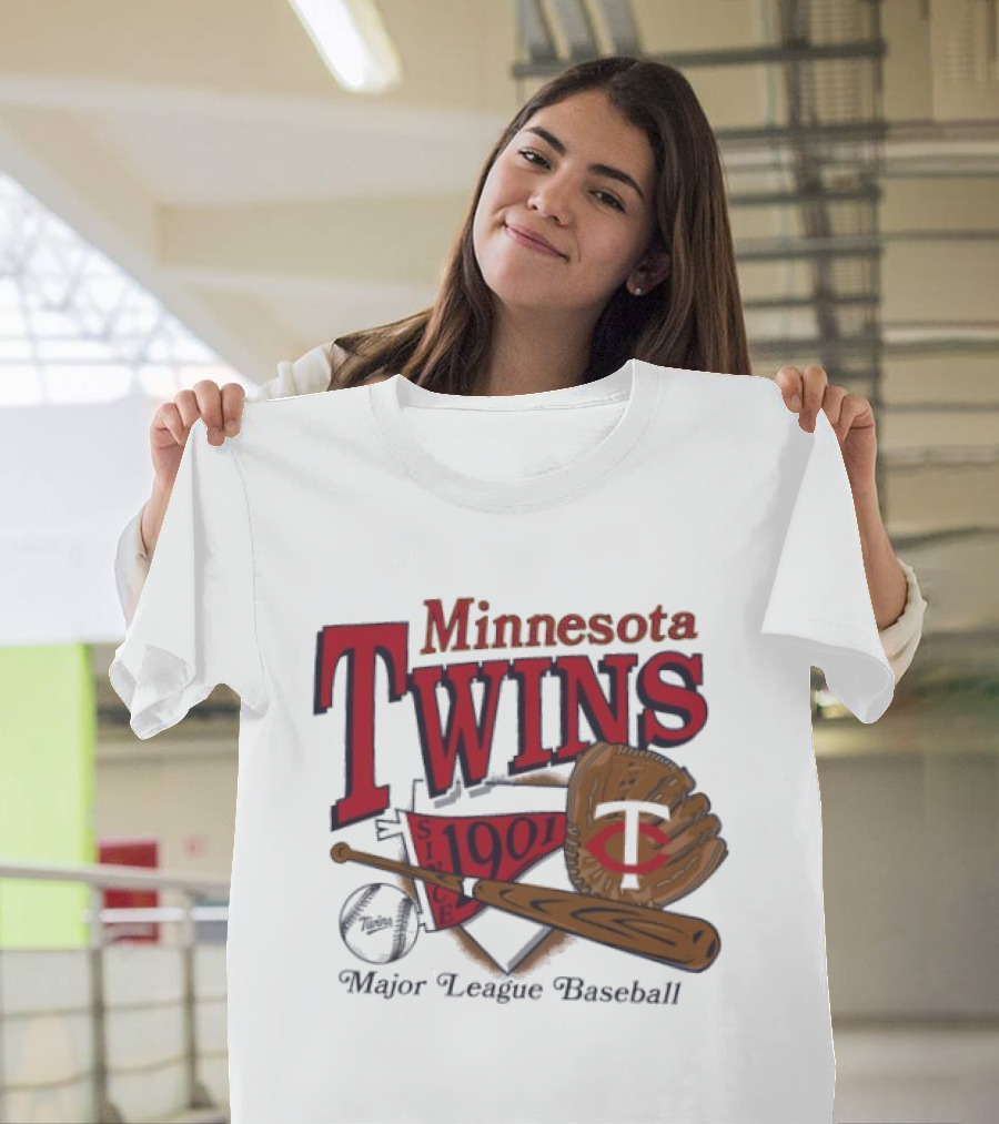 Minnesota Twins Since 1901 Major League Baseball Vintage Bat And Glove T-Shirt