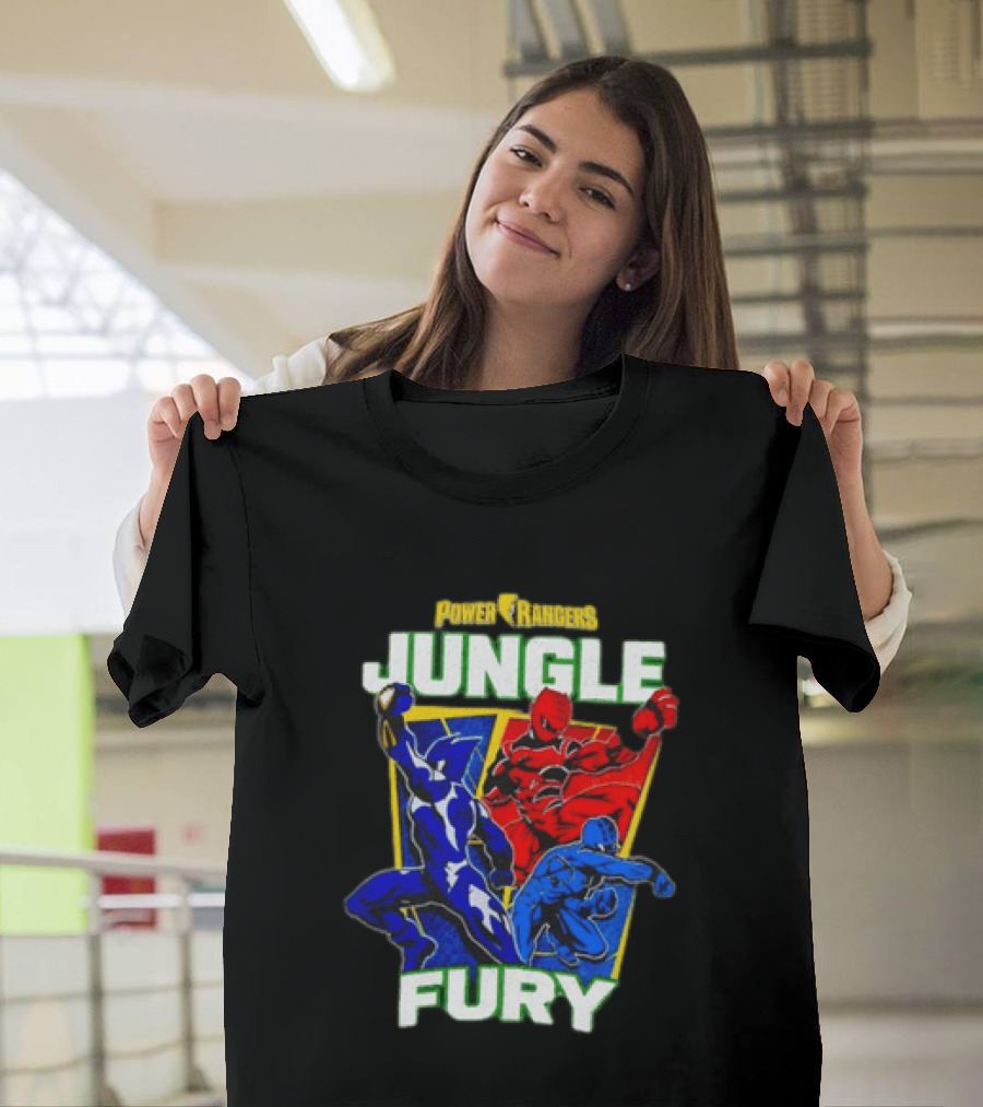 Power Rangers Jungle Fury Red And Blue Rangers Action Poses T-Shirt