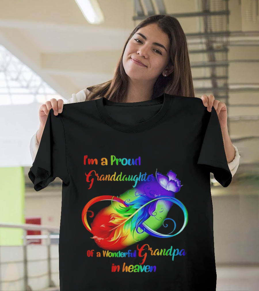 I'm A Proud Granddaughter Of A Wonderful Grandpa In Heaven With Heart And Wings T-Shirt